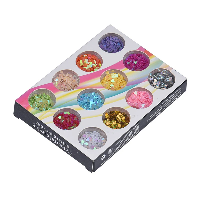 

Decoration for nail 12PCS Heart Shaped Glitter Sheets Tips 3D Manicure Nail Art Decoration nails art design broken glass 0109