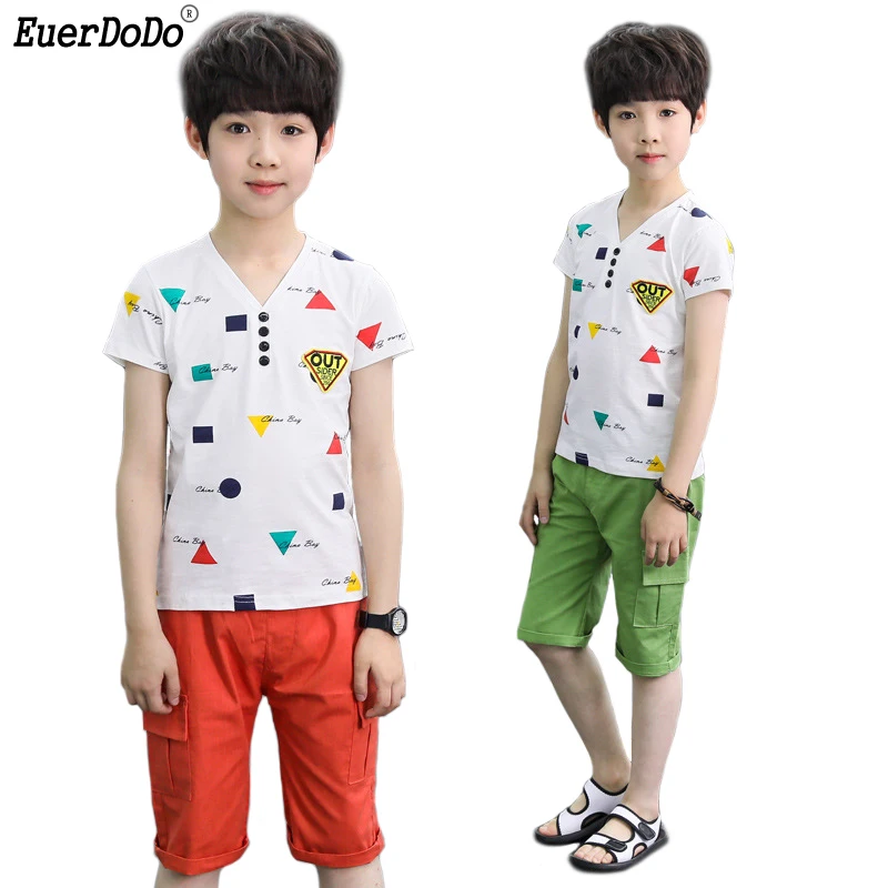 

Children Clothing Set Fashionable Child Sport Suit For Boy T-shirts + Pants Kids Suits Teen Boys Summer Clothes