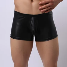Горячие сексуальные мужчины искусственная кожа боксеры шорты Модный Бренд черные базовые Боксеры Нижнее белье Ночное белье трусы s m l