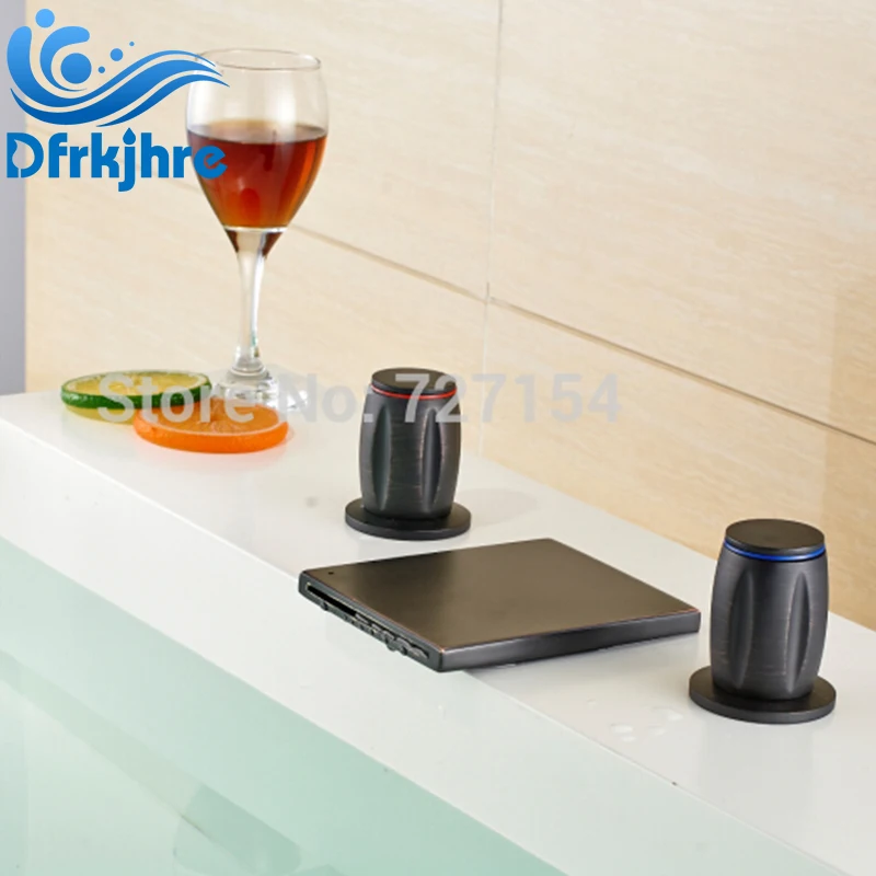 

Free Shipping! Oil Rubbed Bronze Waterfall Basin Faucet Dual Round Handle Sink Mixer Deck Mount