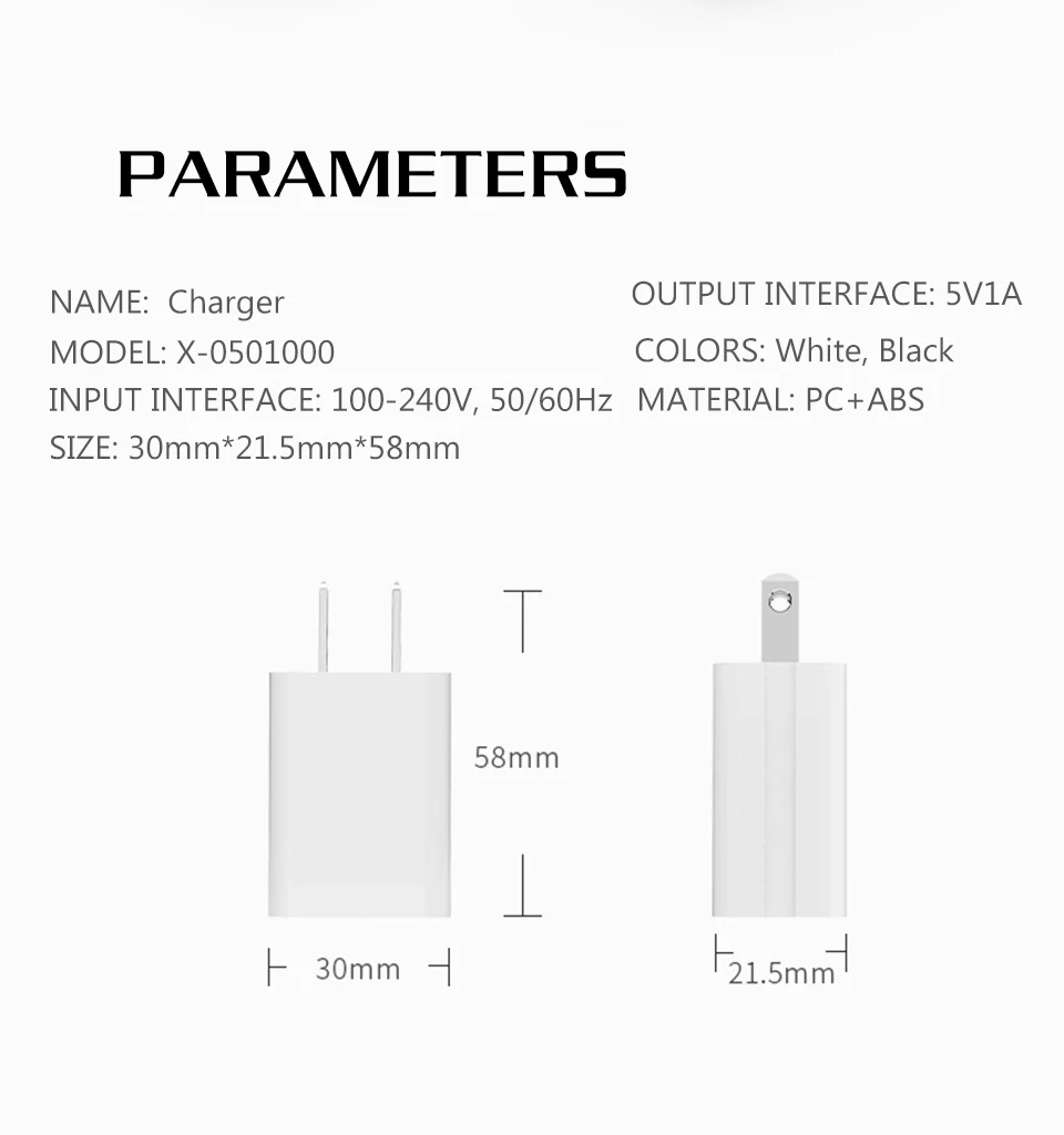 5V1A USB Charger Adapter Travel Wall US Standard Mobile Phone High Quality Electronic Plug Stable Charging White and Black (9)