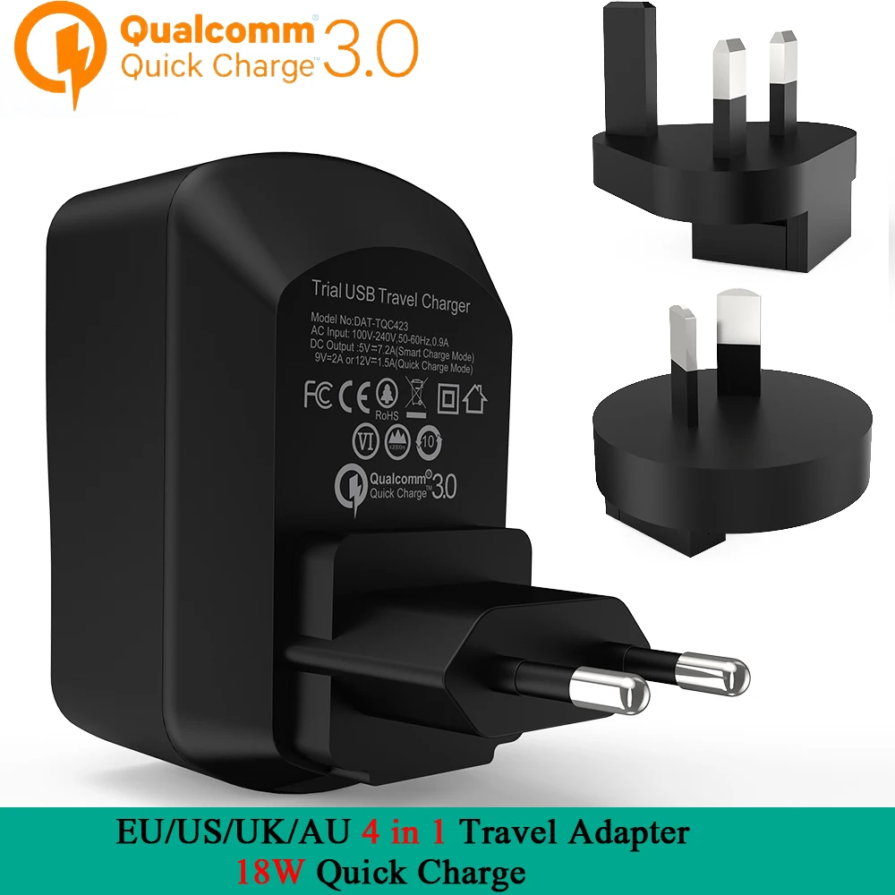 

Arealer Qualcomm Certified Quick Charge 3.0 Smart USB Wall Charger Travel Adapter for Samsung Galaxy S7 edge xiaomi EU/US/UK/AU