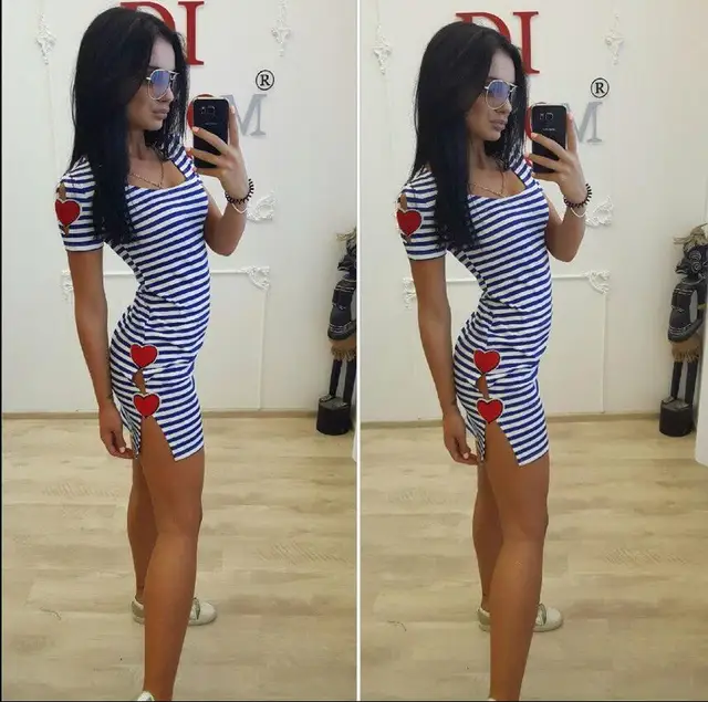 2017 summer europe us new tide women black white stripe casual dress