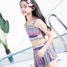 Костюм для плавания бикинидля девочек, юбка в горошек, Раздельный купальник с юбкой, купальник, уличные аксессуары