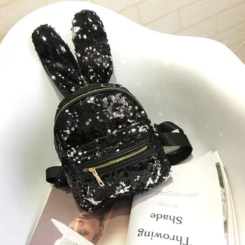 

50PCS/LOT Women Bling Sequins Backpack Cute Big Rabbit Ears Double Shoulder Bag Women Mini Backpacks Children Girls Travel Bag