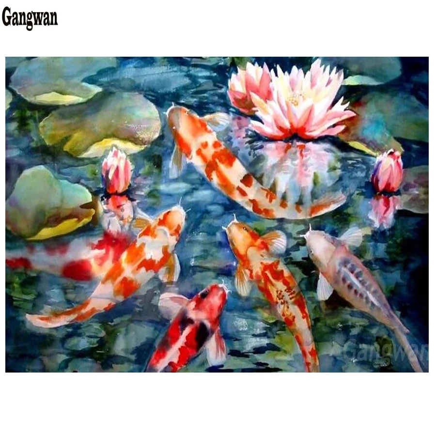 

NEW Diamond Painting Koi Golden Fish DIY 3D Diamond Embroidery Fish lotus pattern Mosaic Diamond Full rhinestone Chinese style