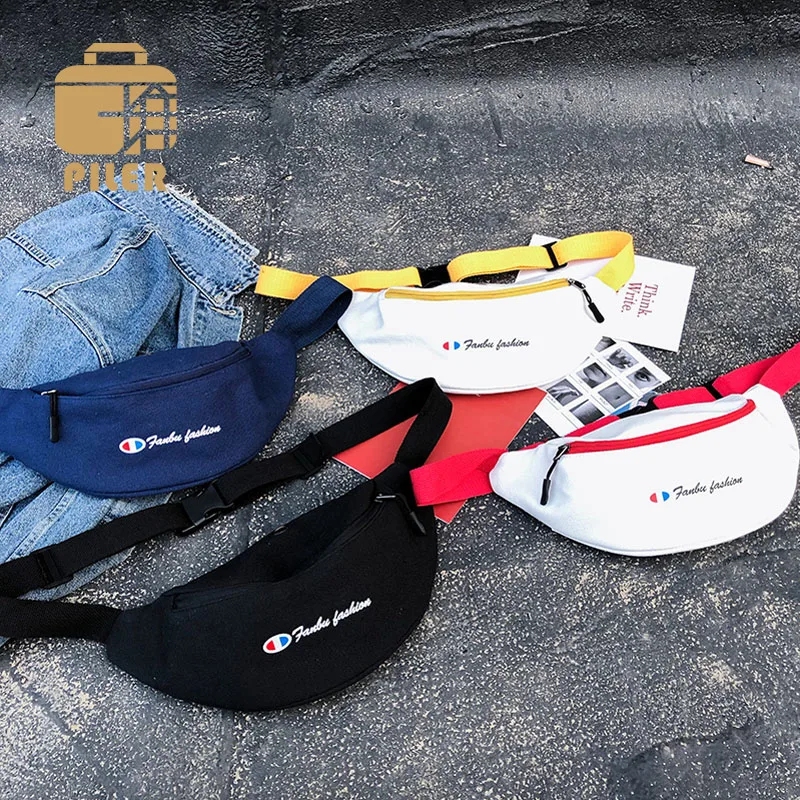 

Women Canvas Sport Waist Bag Letter Print Belt Bag Ladies Candy Color Chest Pocket Runner Shoulder Bag for Women Fanny Pack Mini