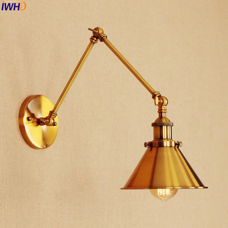 

Golden Long Arm LED Wall Lamp Edison Adjustable Iron Style Loft Indutrial Vintage Wall Light Sconce Arandela Lamparas De Pared
