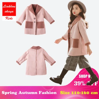 

Liakhouskaya 2018 Korean Style Girls Winter Coat Kids Button Outwear Jacket Clothes Long Sleeve Girls Winter Wool Teen Jacket