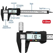 Mini paquímetro digital lcd de 0-150mm, compasso calibrador, micrômetro, medidor de calibre, fibra de carbono, 6 polegadas ferramentas de medição