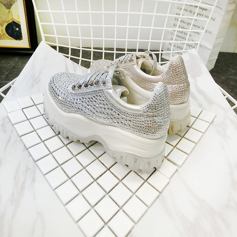 Cuir Or Printemps Plate En Pu De Femme Chaussures Mode 2019 Cristal argent Sneakers rouge forme Décontractées Perlé 7xwnUFq6R