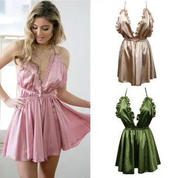 

Hirigin Women Sexy Sleepwear Style Floral Ruffles High Waist V-Neck Jumpsuit Rompers Clubwear Playsuit Trousers