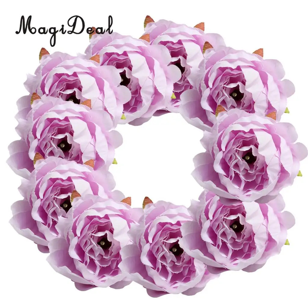 MagiDeal Beautiful 10Pcs Artificial Silk Rose Flower Head for Wedding Corsage Flower Ball Garland Curtains Decor 10 Color Option