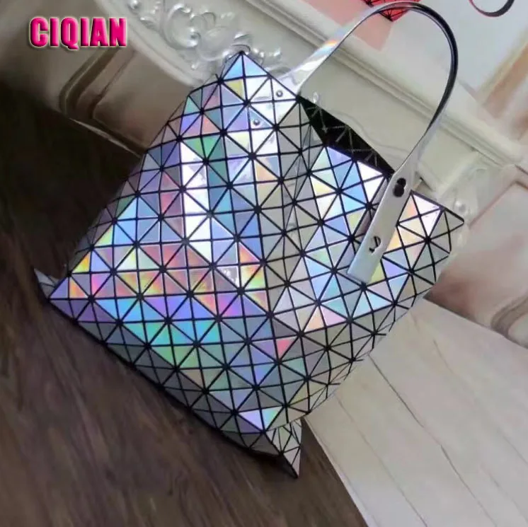 

Hot Women's Hologram bag Laser Silver Geometry Handbag Geometric Folding Shoulder Bag Large Capacity Qualited Bag Free Shipping