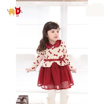 

AD Lovely Chidren Dress Floral O-neck Bow Lady Style Quality Autumn Spring Little Girl Dress Baby Girls Clothing Nice Fabric