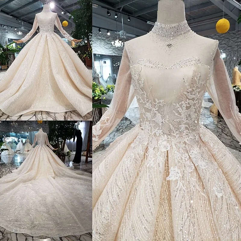 SSYFashion Новое роскошное свадебное платье с длинным рукавом, высококачественное свадебное платье для невесты, для свадьбы, со шлейфом, Seuqins, с бисером размера плюс, свадебные платья