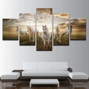 

Canvas Paintings Wall Art Frame Living Room Decor 5 Pieces Running Steed Pictures Modular HD Prints Clouds Animal Horses Poster