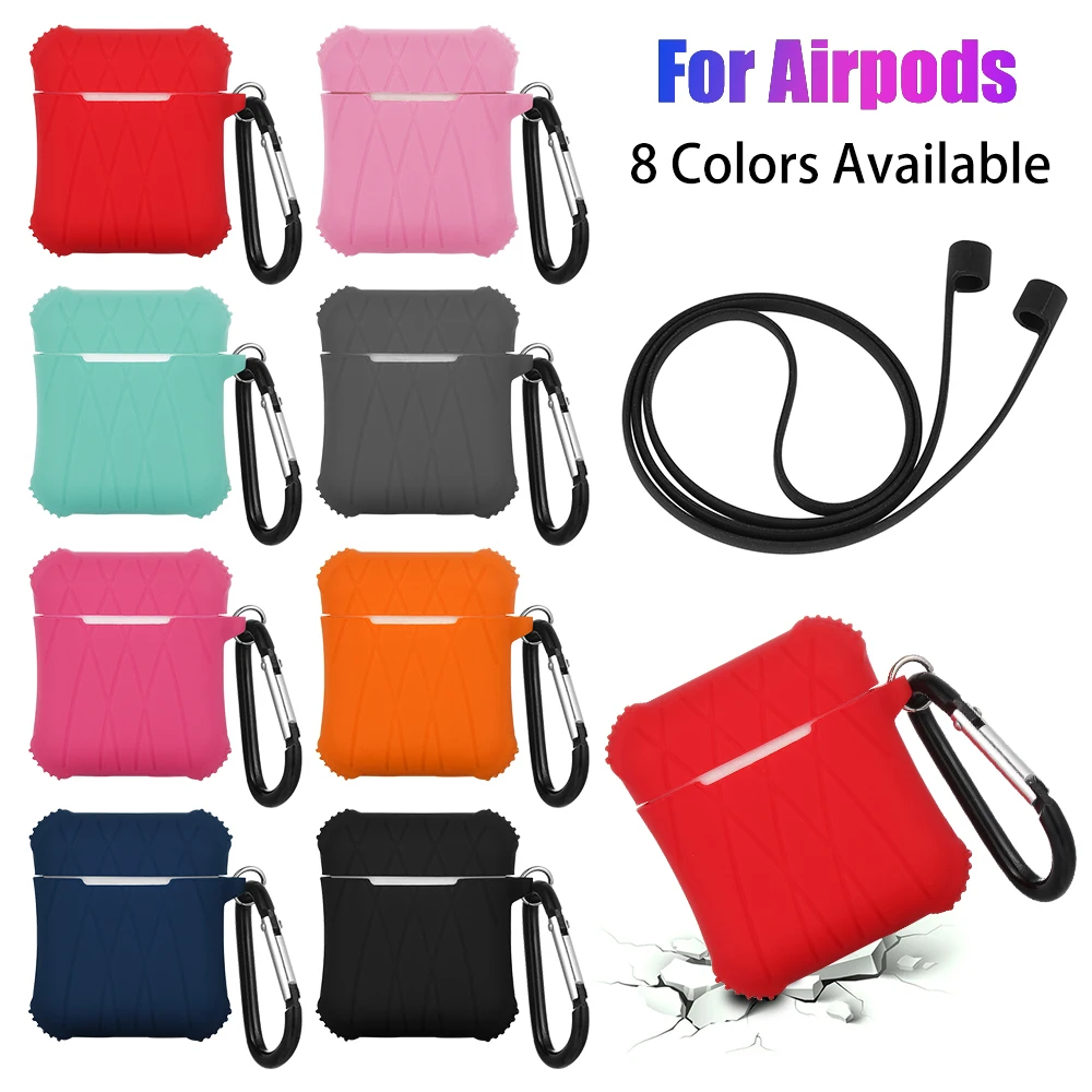 

New Coming Silicone Bluetooth Earphone Case with Earphone Anti-lost Strap Protective Cover Skin Accessories for Apple Airpods