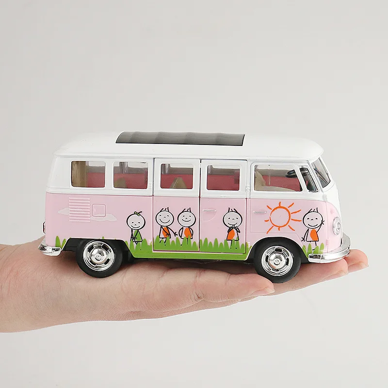 Высокая симуляция T1 Розовый автобус модель, 1:30 сплав откатные модели автомобилей, Акустооптический автобус, Diecasts& игрушечные транспортные средства игрушки
