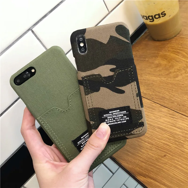 

Cyato For iphone XS Max Case Canvas Camouflage case for iphone 7 Card Pocket Hard PC Case Cover For iphone XR X 6 6s 8 plus Capa