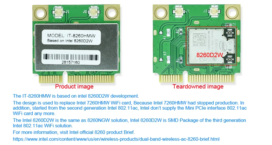 Абсолютно новая для Intel 7260 Intel7260 7260AC 7260HMW 2,4& 5G 867M Bluetooth 4,0 Mini PCIe WiFi беспроводная сетевая карта