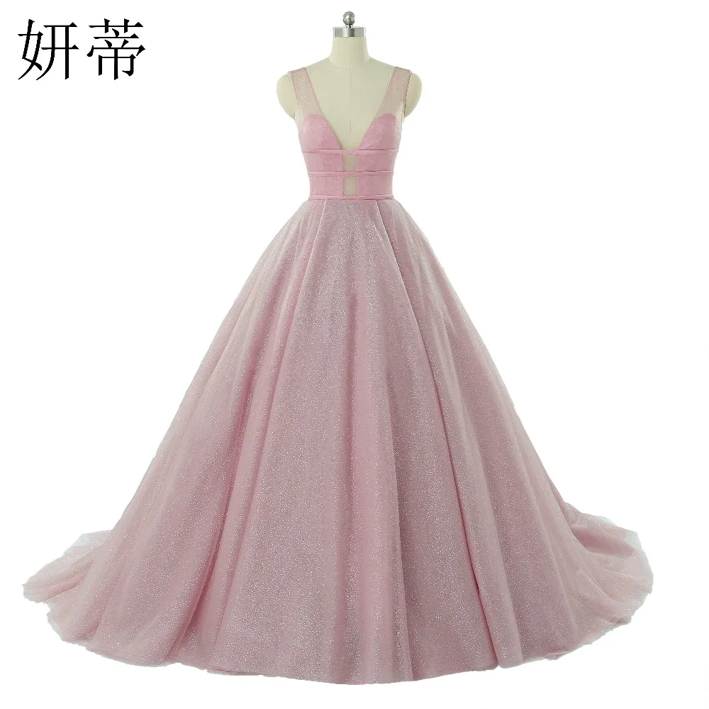 Sexy Sheer V Neck A Line Evening Dress 2017 Beading Tulle Sleeveless Backless Custom Made Prom Dresses Free Shipping long sleeve prom dresses