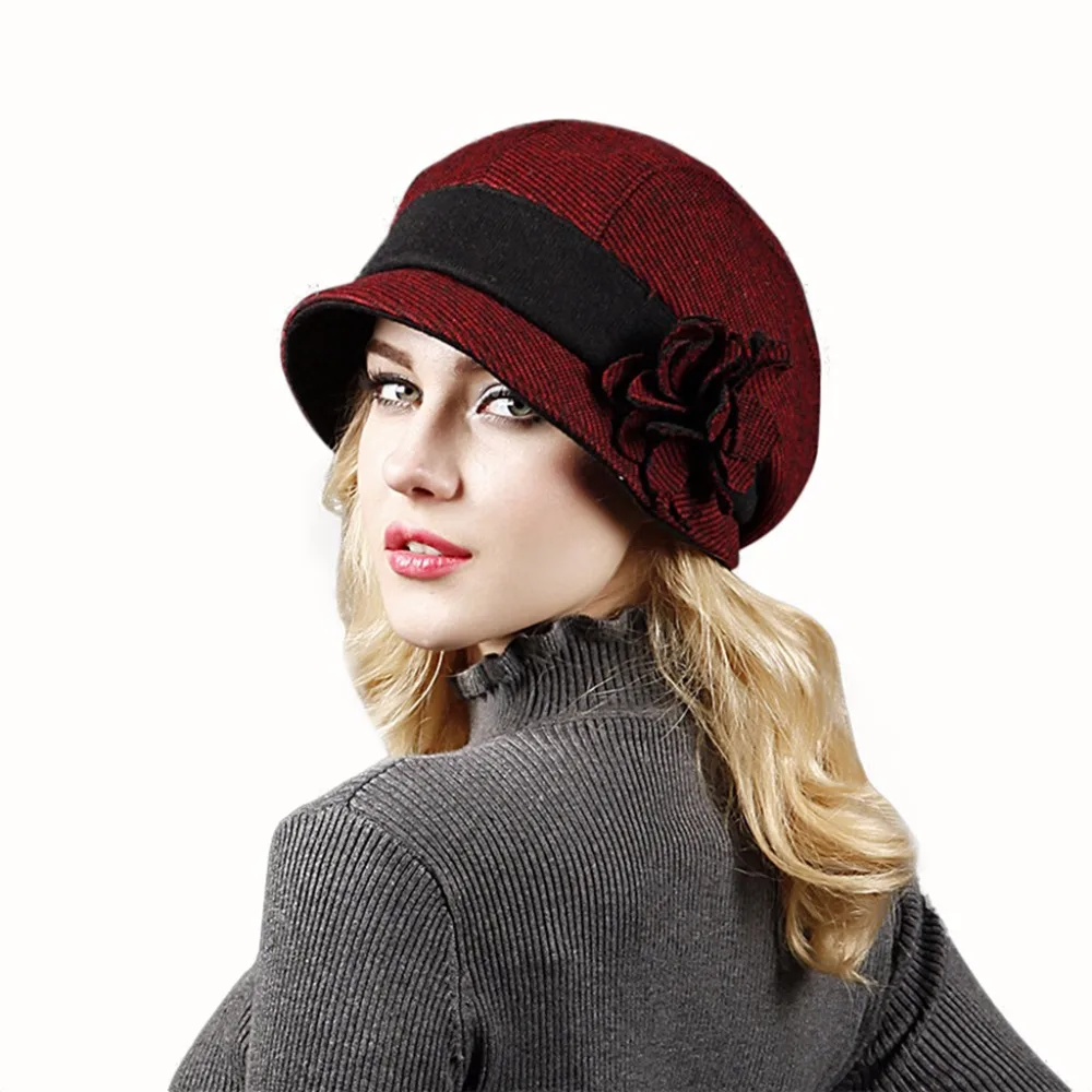 

Fashion Autumn Winter Women's Woolen Fedora Caps Bucket Caps Visor Newsboy Hat For Woman Elegant England Fedora Hat