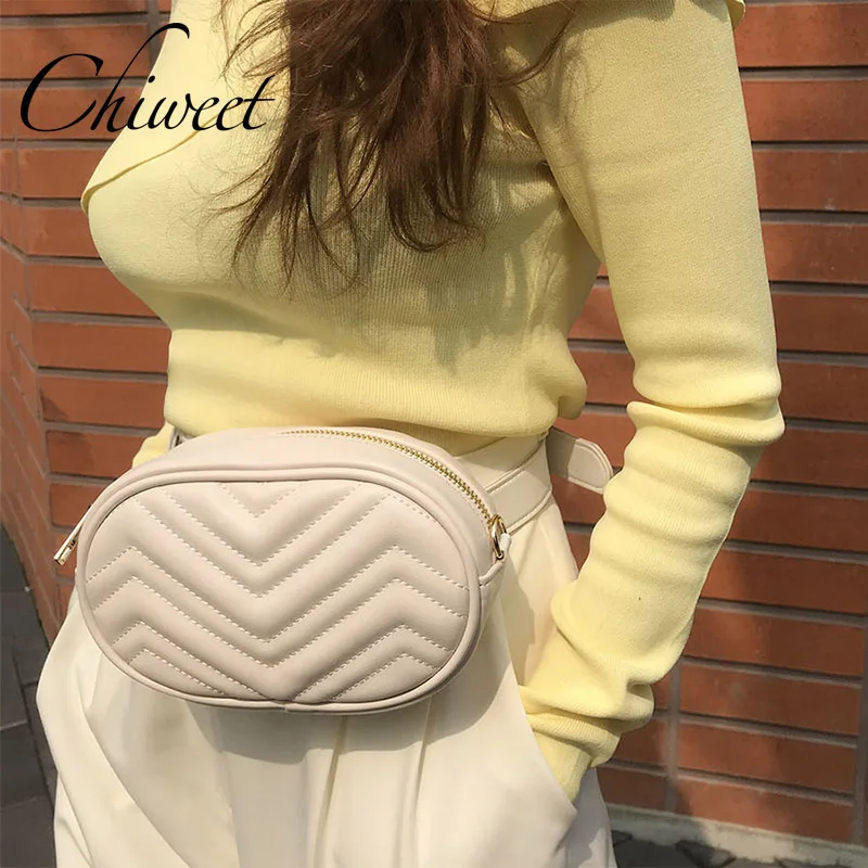 

Vintage Small Round Women Waist Packs Wave Quilted Luxury Handbags Ladies Messenger Bag Lolita Shoulder Bags 2 Straps Mini Purse