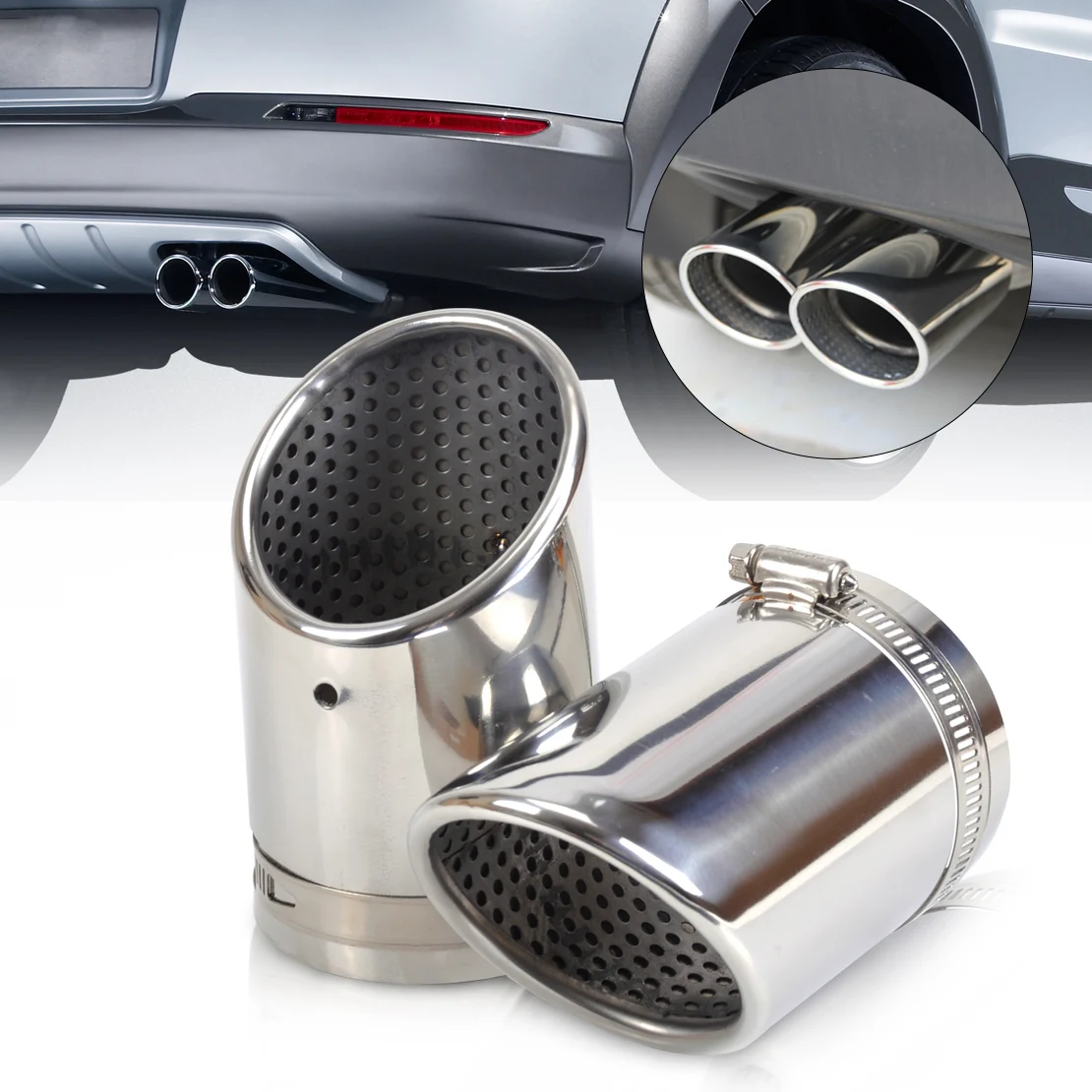 CITALL 2pcs Stainless Steel Exhaust Tail Rear Muffler Tip Pipe Tailpipe