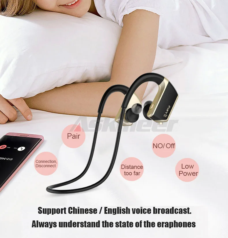 Askmeer J2 Wireless Bluetooth Earphone Sport Stereo Earbuds Headset In Ear Earpiece with Microphone+8GB Mp3 Player Two Play Mode (14)