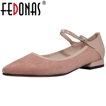 

FEDONAS 2019 Fashion Cute Women Mary Jane Party Wedding Shoes Woman Suede Leather High Heels Buckles Pointed Toe Retro Pumps