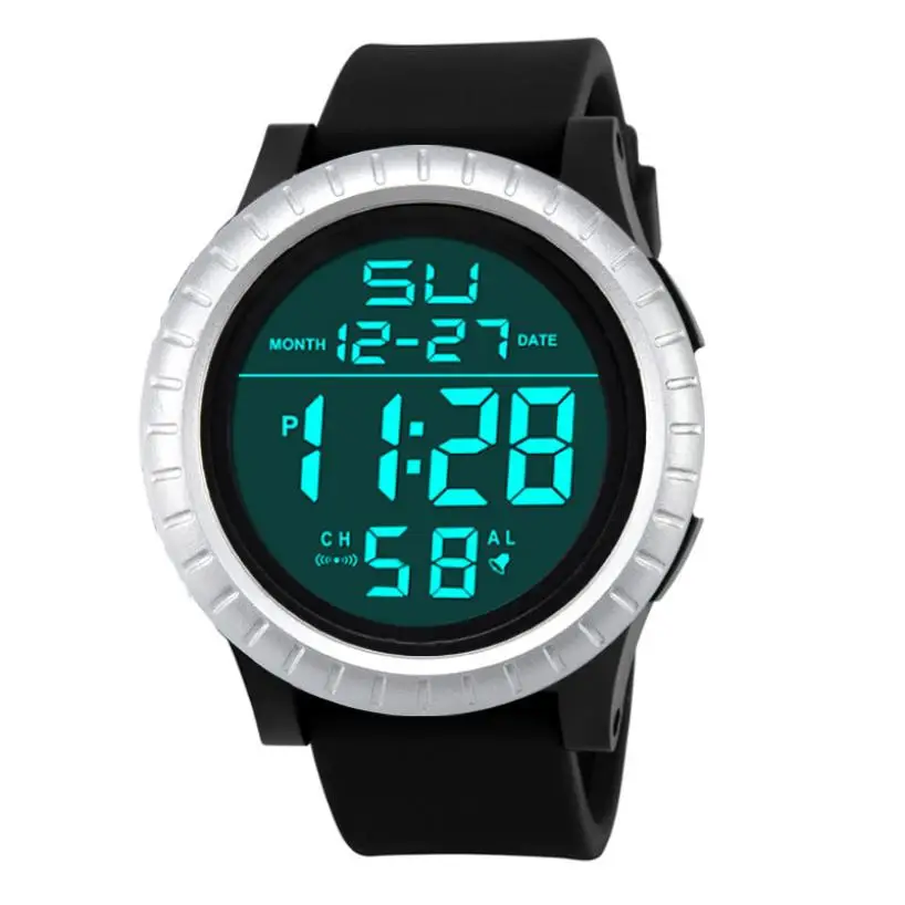 Модный мужской светодиодный цифровой таймер обратного отсчета даты Спортивные кварцевые наручные часы
