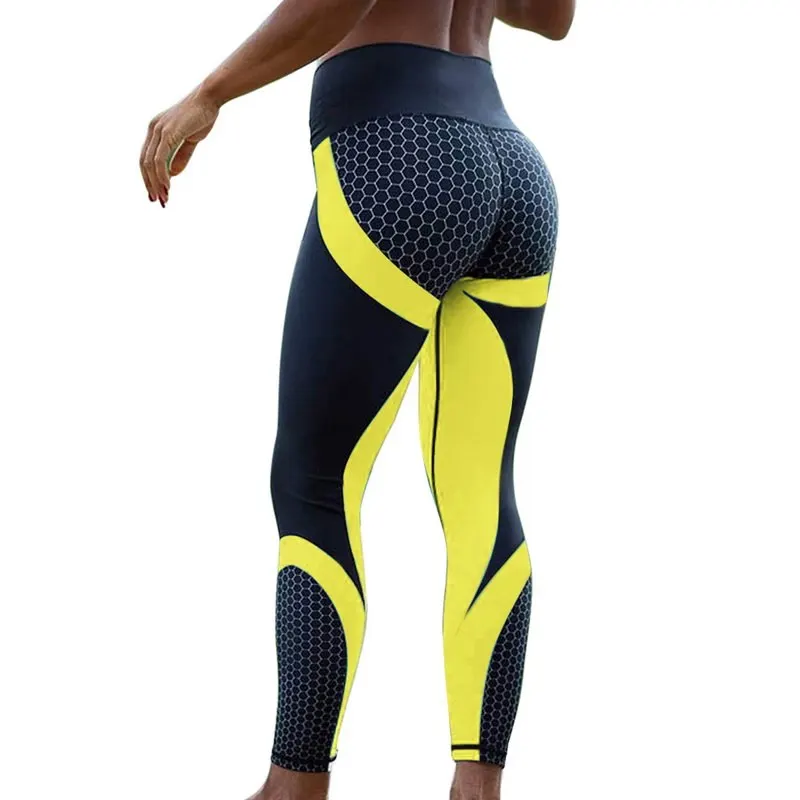 Лидер продаж, штаны для йоги с принтом, женские спортивные Леггинсы с эффектом пуш-ап, профессиональные леггинсы для бега, спортивные колготки для фитнеса, штаны, брюки, спортивная одежда - Цвет: 1-yellow