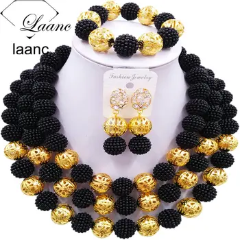 

Laanc Women Fashion African Beads Jewelry Set Black Necklace Nigerian Bridal Wedding Jewelry Sets 3CZJ003