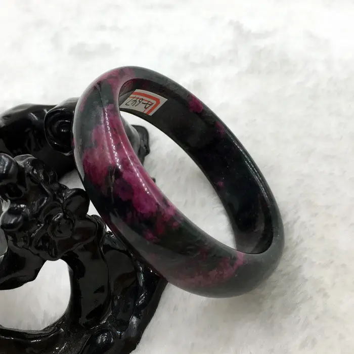 

A-647 Vintage Chinese Natural Black Lavender Peach Jade Bracelet Bangle 55mm a 5.19
