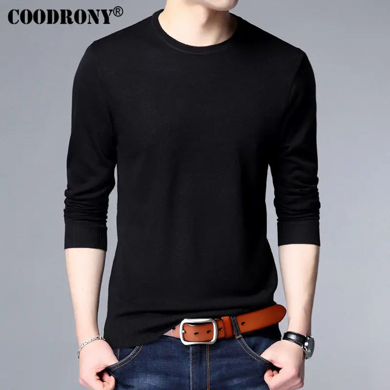 COODRONY O Neck Sweater Men Knitted Wool Pullover Men