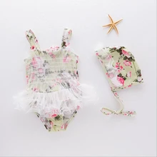 Купальный костюм в цветочек для маленьких девочек; бикини+ шляпа; летняя одежда; Модная одежда; 2-6 лет