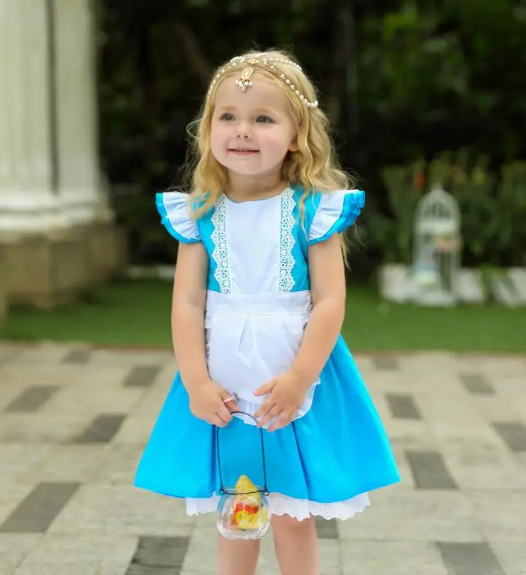 Kid Girl Alice In Wonderland Costume Dress Halloween Children Cosplay Costume