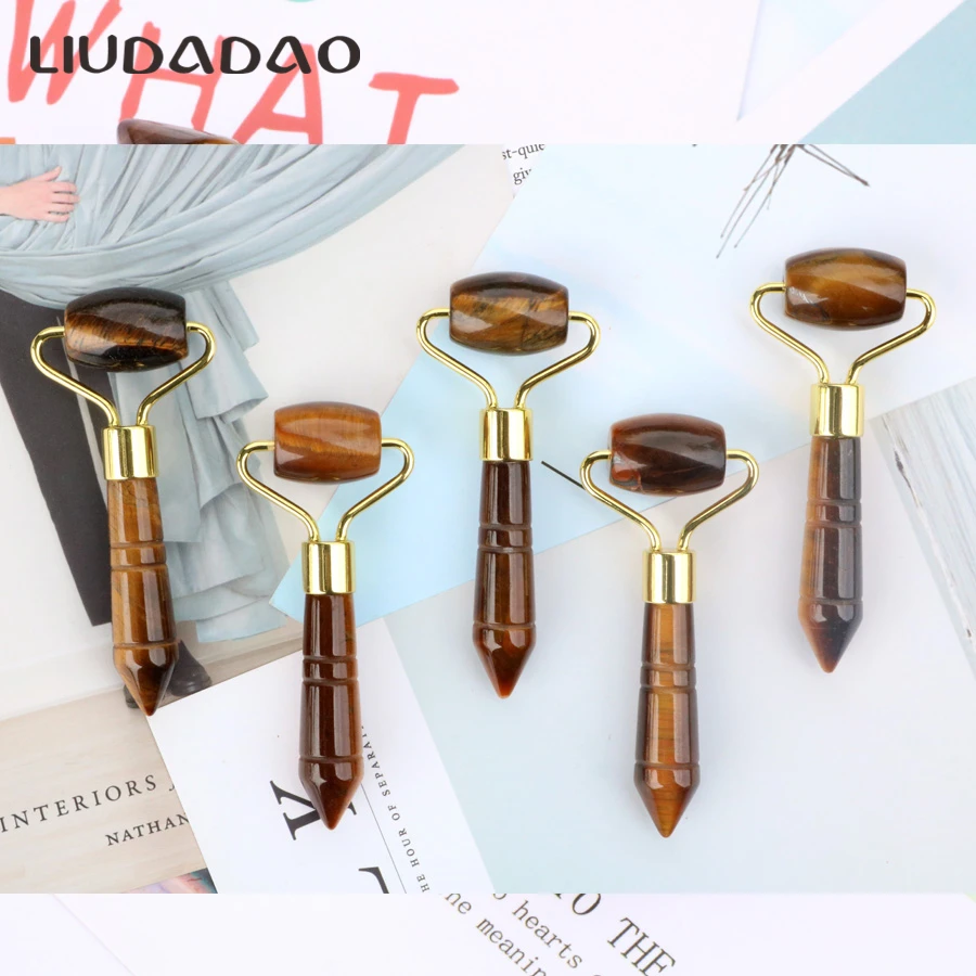 

Natural Tigers Eye Rollers Jade Face Smooth Massager Facial Mini Portable Roller Skin Care Crystal Beauty Relax Health Massage