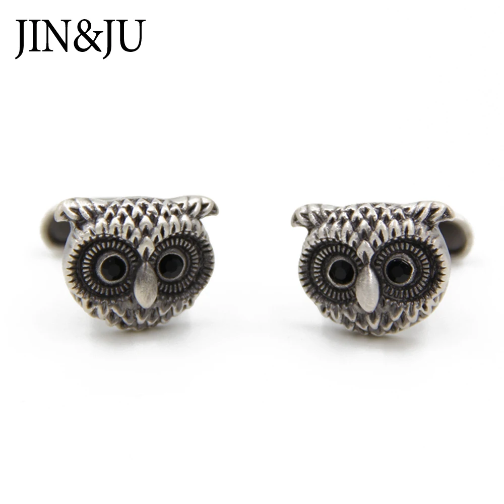 

JIN&JU Men Jewelry New Vintage Animal Owl Design Owl Cufflinks Crystal Stone Mens Shirts Cuff Links For Gifts Free Shipping