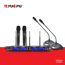 Todo o metal! YUEPU RU-U1000 4 Conferência Microfone Sem Fio Handheld Com Reciver Vocal Sistema De Áudio Para Estágio Reunião Da Igreja