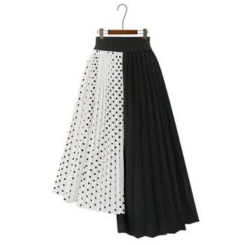 

Plus Size Chiffon Skirts For Women 4XL 5XL Jupes Femme Asymmetrial Polk Dot Midi Pleated Skirt Streetwear Ladies Office Skirt