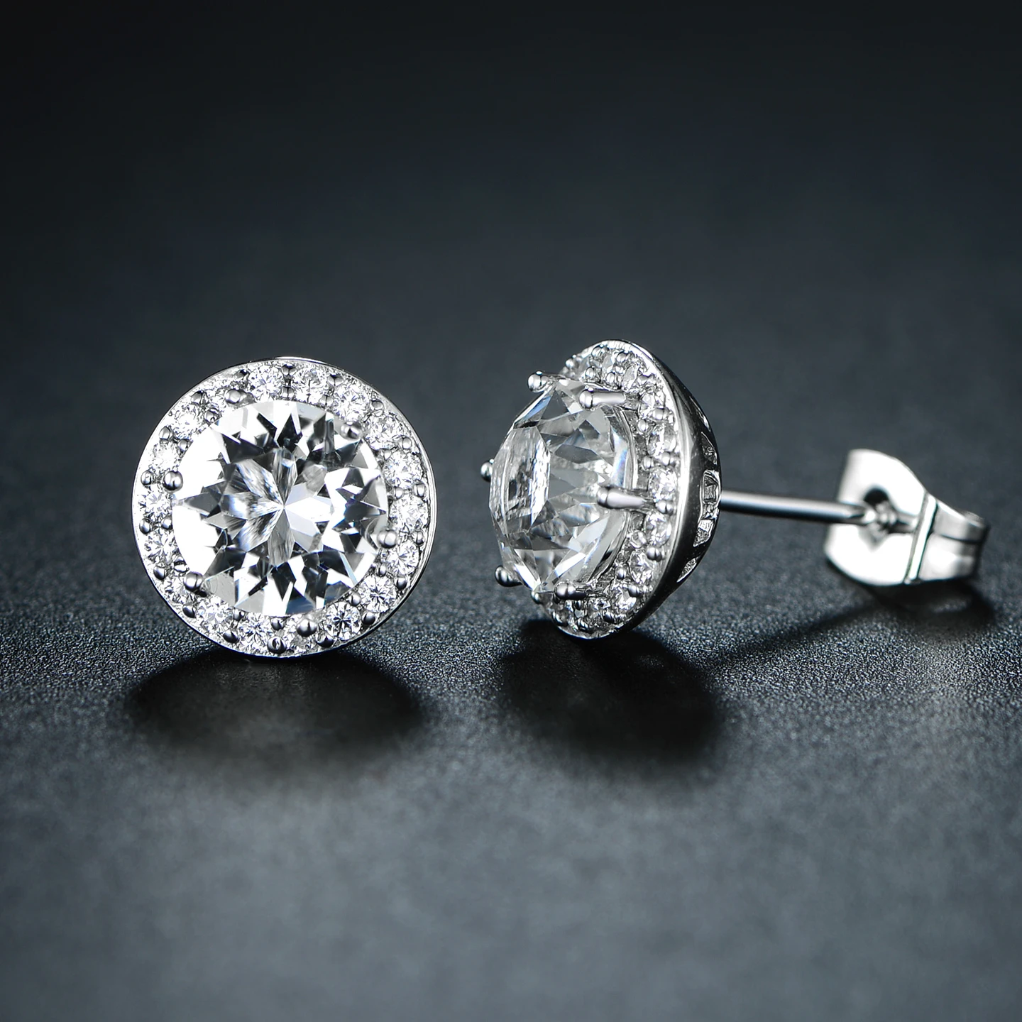 Rhodium Plated Round Cubic Zirconia Stud Earrings (1)
