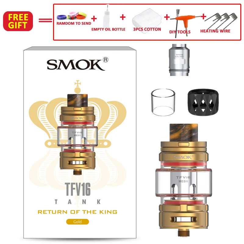 9 мл SMOK TFV16 бак электронная сигарета распылитель 510 нить с 0,6 0,8 сеткой катушки испаритель VS TFV12 Prince Tank Vape - Цвет: Gold