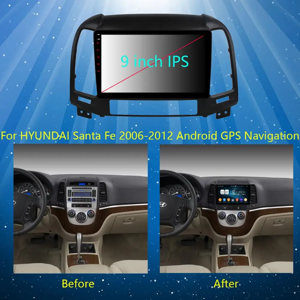 Perfect 9" IPS 8 Core 4G+64G Android 9.0 Car DVD Radio Multimedia GPS Navi For Hyundai Santa Fe 3 4 Hole 2006-2012 DSP CarPlay Parrot BT 2