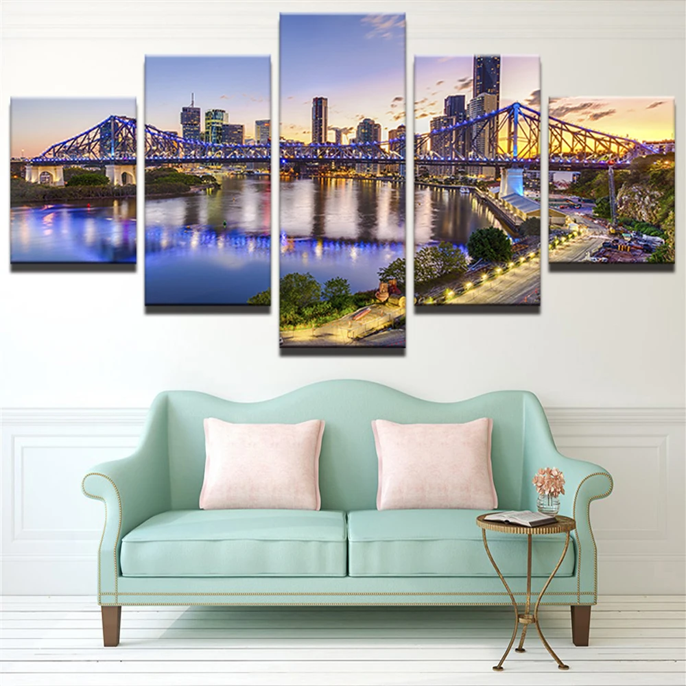 

5 Pieces HD Print Painting Sunset Brisbane Story Bridge Landscape For Modern Decorative Bedroom Living Room Home Wall Art Decor