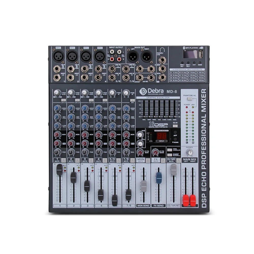 US $140.62 Good Quality Clean Sound 8 Channels Mixer Digital Audio Dj Controller With 48V Phantom Power USB Slot For Recording Stage
