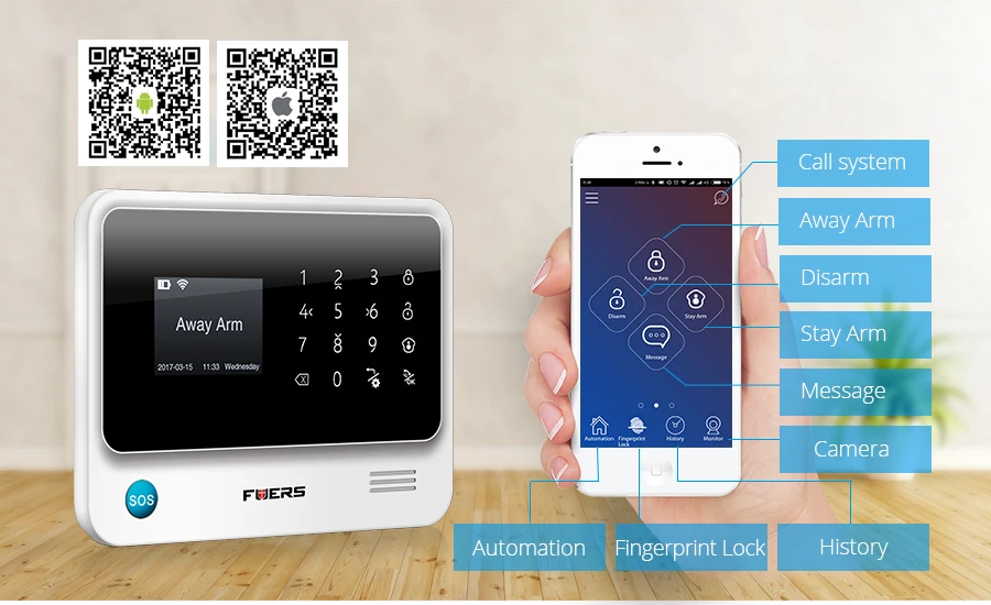 FUERS G90B 3g Wi-Fi беспроводная домашняя бизнес охранная сигнализация Система управления приложением сирена RFID детектор движения PIR датчик дыма