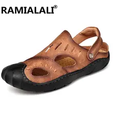 Мужские сандалии из натуральной кожи; пляжные сандалии-гладиаторы ручной работы; ажурные сандалии с дырочками; Летняя обувь; мужская обувь