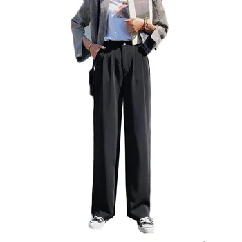 

Summer Plus size Wide-leg pants Women New Fashion High Waist Slim Straight Trousers Women's Black Thin Casual Trousers 5XL a317